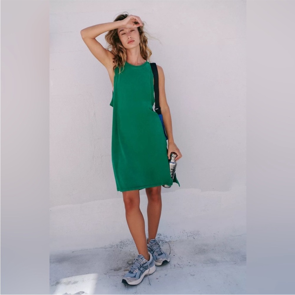 FP Movement by Free People Green Backless Tank Dress with Pink Liner - Picture 3 of 5